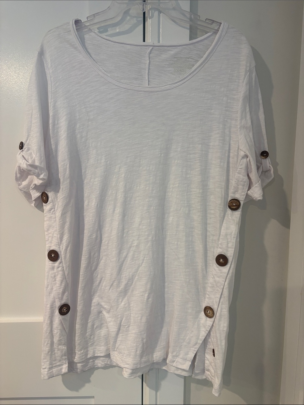 Neon Buddha White Cotton Button-Detail Women's Tee Tunic Top Size Large